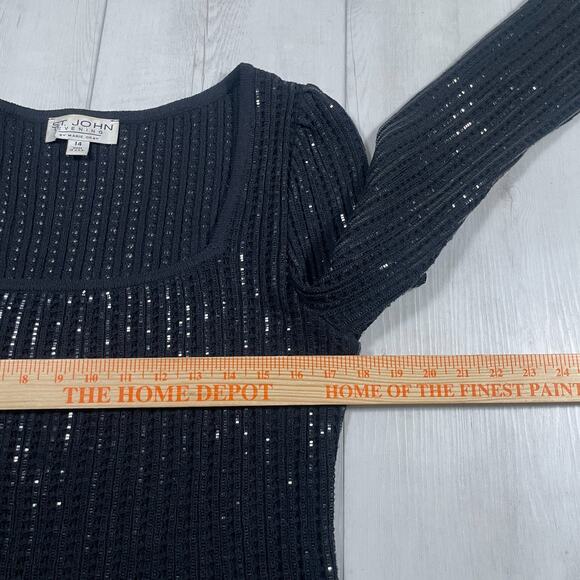 VTG St. John Evening Black Long Flared Sleeve Sequins Size 12 Holiday - Picture 10 of 12